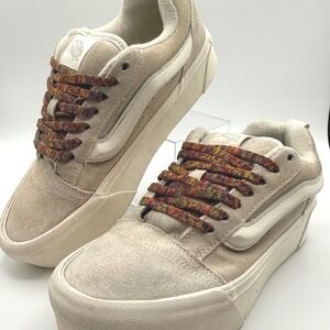 Vans Old Skool Platform Shoes Tan Suede Multi Color Laces Men 6.5-Womens 8